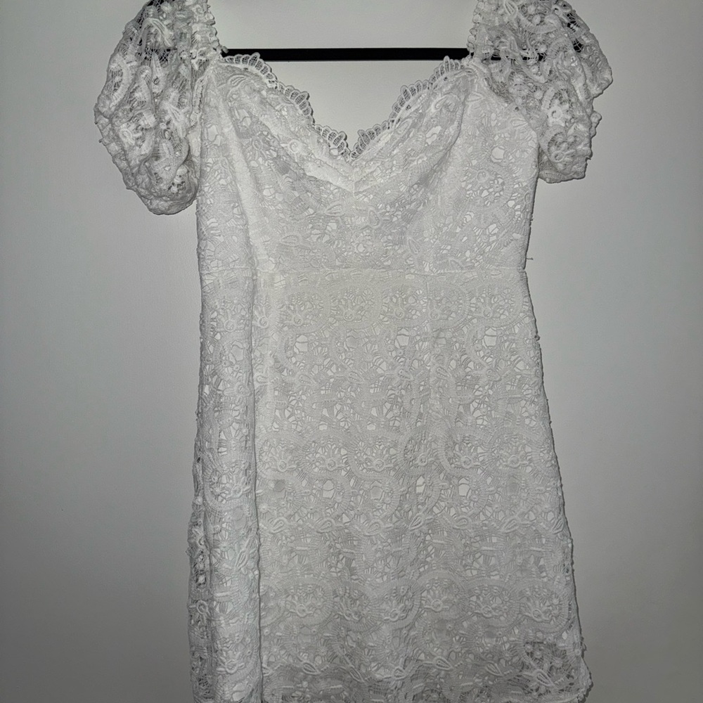 American Threads Cream Babydoll Mini Dress with Puff Sleeves